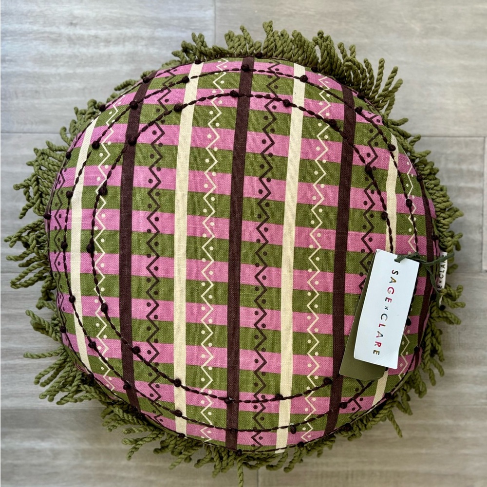 Sage + Clare Sage and Clare Rikita Button Cushion Throw Pillow Pink Green NWT